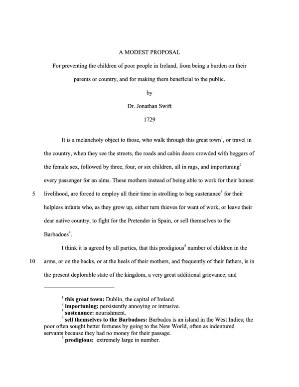 A Modest Proposal by Jonathan Swift